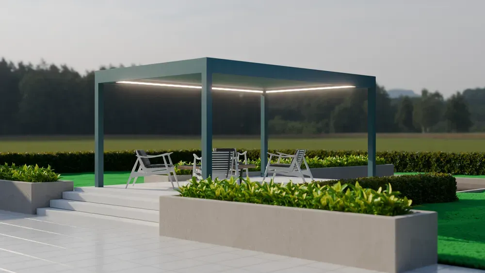 Pergola lamelowa składana MAPALU - realizacja na tarasie